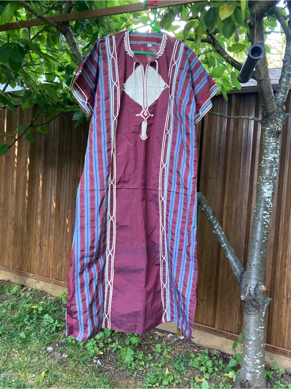 Bohemian Maroon Striped Embroidered Maxi Dress